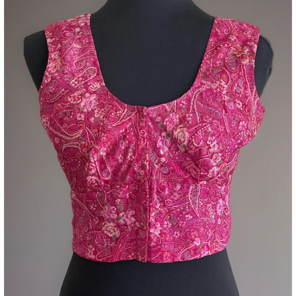 Vintage Pink Paisley Floral Silk Crop Top - Medium